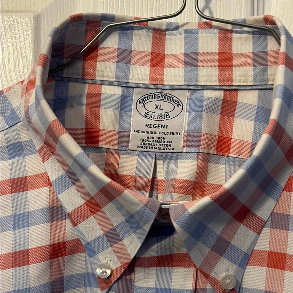 Brooks Brothers Men's Red and Blue Plaid Shirt